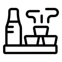 Barista is preparing coffee with filter and cups on tray in cafeteria vector