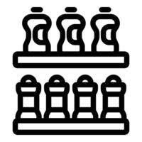 Supermarket shelf stocked with bottles and spice jars vector