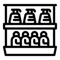 Supermarket shelf stocked with spray bottles and shampoo bottles vector
