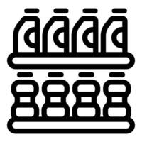 Simple black and white icon of a supermarket shelf stocked with bottles vector