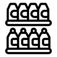 Bottles of milk or juice standing on supermarket shelf vector