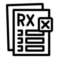 Rx medical prescription form being cancelled with an x mark icon vector
