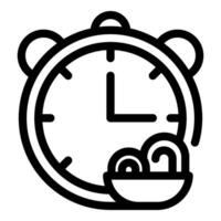Alarm clock ringing next to bowl of steaming noodles for breakfast vector