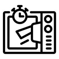 Microwave oven cooking food quickly with timer showing time remaining icon vector