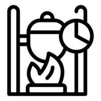 Boiling water over campfire with timer icon vector