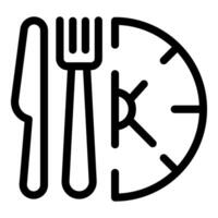 Clock showing lunch time with fork and knife icon vector