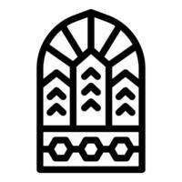 Arched window with abstract stained glass design featuring geometric shapes and patterns vector