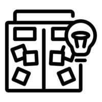Project manager organizing tasks on kanban board with sticky notes and light bulb idea vector