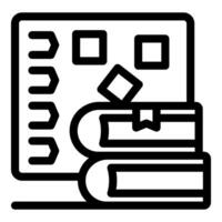 Bookshelf holding stack of books and showing organizing system vector