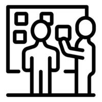Businessman putting sticky note on kanban board for agile task management vector