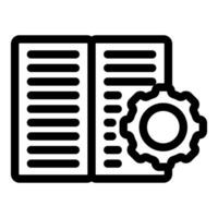 Open book with gear representing knowledge management icon vector