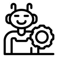 Smiling robot holding gear artificial intelligence icon vector