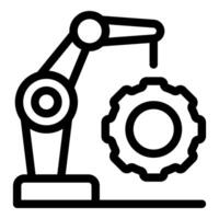 Industrial robot arm picking up gear for automated assembly line vector