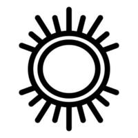 Black and white sun icon with rays spreading outward vector