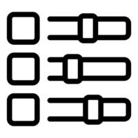 Black line art icon set of three horizontal sliders with square handles vector