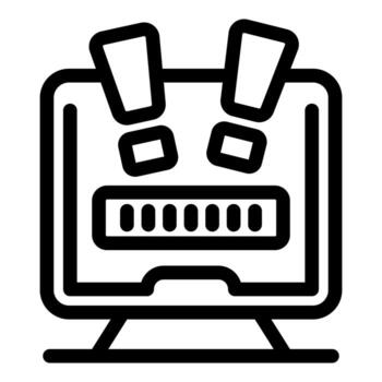 Computer showing progress bar and warning signs icon vector