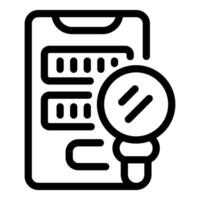 Magnifying glass analyzing server data on mobile device vector