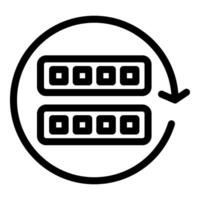 Bold, graphic icon of transferring data with a downward arrow in a circular motion vector