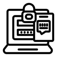 Laptop being protected with password and encryption padlock icon vector
