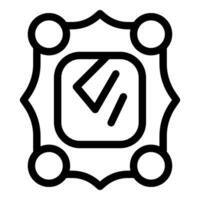 Line art icon of a square mirror reflecting light surrounded by four circles vector