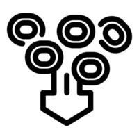 Multiple data streams converging into single output point icon vector