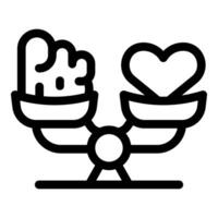 Balance between logic and feeling represented by brain and heart on scale vector