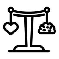 Balance scale comparing weight of heart and brain representing logic versus emotion vector