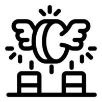 Fast money transfer concept with a coin flying over two stacks of coins with wings vector