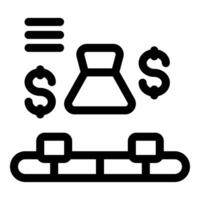 Conveyor belt transporting chemical flask with dollar symbols representing science funding and investment vector
