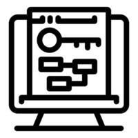 Computer showing keyword research with key icon on whiteboard vector