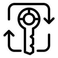 Key representing data encryption process with up and down arrows vector