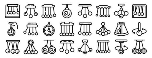Swinging hypnosis pendulum icons set. Set of pendulum icons showing different types and uses of pendulums vector