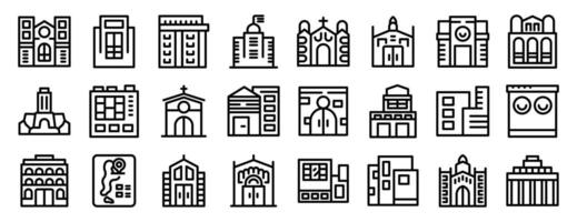 Santa Fe icons set. Collection of buildings representing different architectural styles and purposes vector