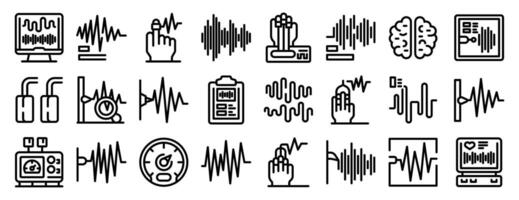 Lie detector test icons set. Scientist measuring brain activity using electrodes and sensors vector