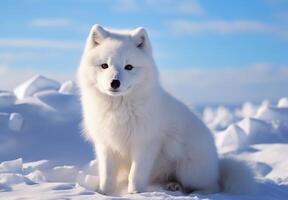 White arctic fox posing in the snow photo