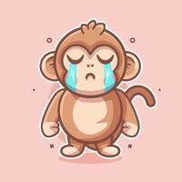 cute monkey animal mascot with cry expression isolated cartoon in flat style design vector