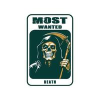 grim skull illustration with most wanted text vector