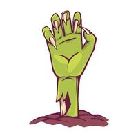 hand-drawn illustration with the zombie hand bursting out of the grave vector