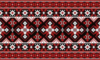 a detailed pattern composed of pixel designs with red and white square on black background , design for fabric or various pattern printing works. vector