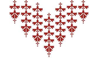a detailed pattern composed of pixel designs with red square,red flowers on transparent background , design for collar. vector