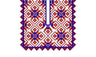 a detailed pattern composed of pixel designs with red and blue square on transparent background , design for collar. vector