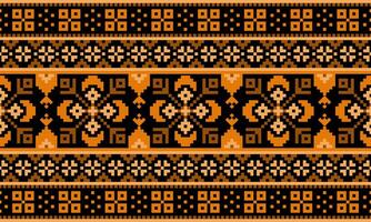 a detailed pattern composed of pixel designs with orange and brown square on black background , design for fabric or various pattern printing works. vector