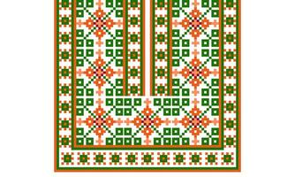 a detailed pattern composed of pixel designs with orange and green square on transparent background , design for collar. vector
