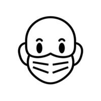 Simple black and white icon of a bald character wearing a protective face mask, depicting health and safety awareness. vector