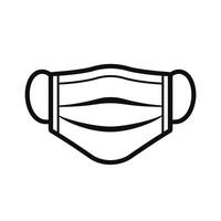Simple black and white icon of a protective face mask with elastic ear loops, representing health safety and pandemic precautions. vector