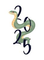 illustration template for 2025 Year of Snake isolated on white background. Composition with symbol of the Chinese new year serpent and numbers. Typography for print, banner, flyer, card vector