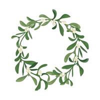 Wreath of sprig mistletoe with berries. craft christmas decoration of mistletoe garland isolated on white background. Design frame element for print, card, flyer, banner vector