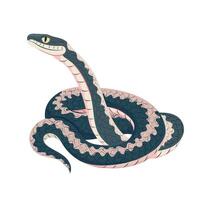 Cartoon pretty tropical snake with a pattern on the back. illustration exotic beautiful coiled serpent isolated on white background. Symbol of the year design element. vector