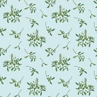 Seamless winter pattern with white mistletoe bunch with berries. Christmas mistletoe branch beautiful modern hand drawn texture. Flat design for fabric, textile, prints, wallpaper, covers vector