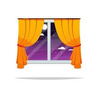 Window midnight view with curtains vector